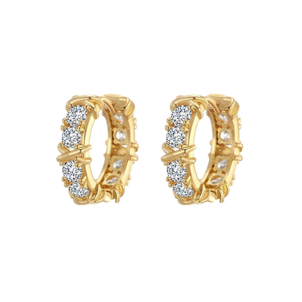 Hexagonal clover cross geometric earrings with electroplated silver or gold finish on copper