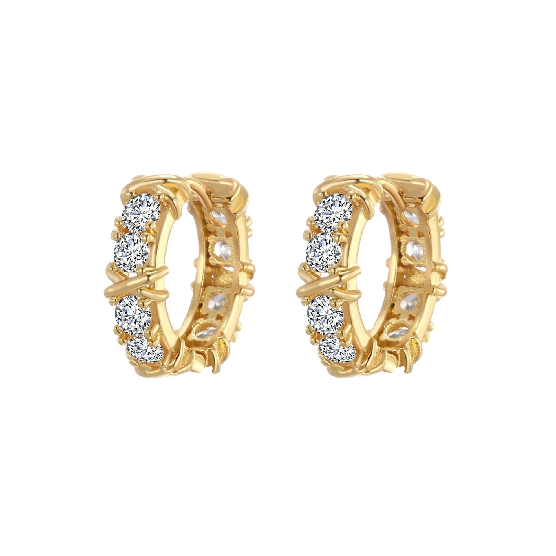 Hexagonal clover cross geometric earrings with electroplated silver or gold finish on copper