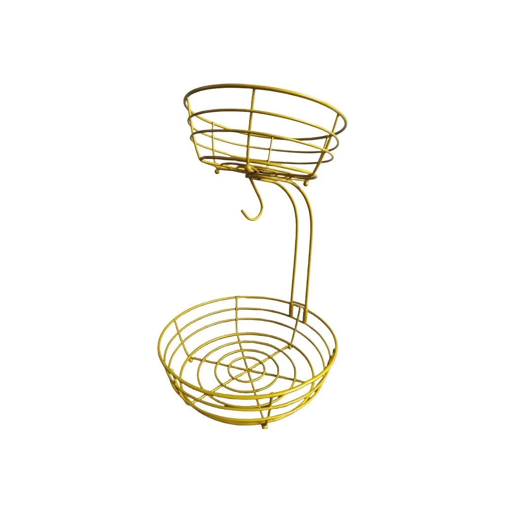 Double-layer wrought iron fruit basket in black or gold colour for kitchen storage