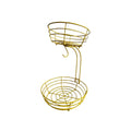 Double-layer wrought iron fruit basket in black or gold colour for kitchen storage