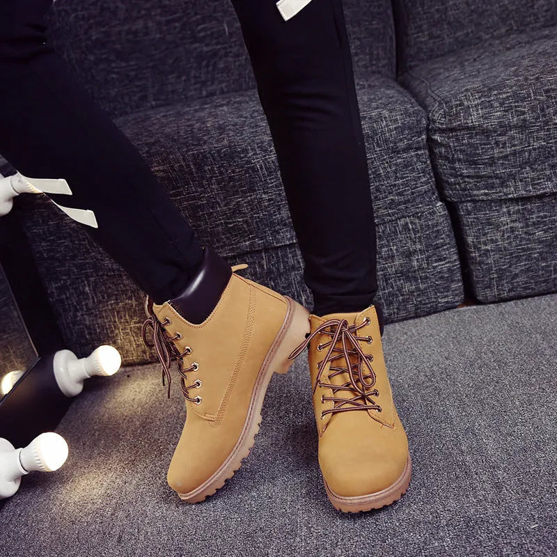 Men's pink Martin boots with velvet lining showing round toe and front lace-up design