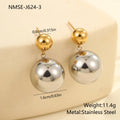 Round beads stainless steel geometric colour-block ear studs with 18K gold electroplated finish