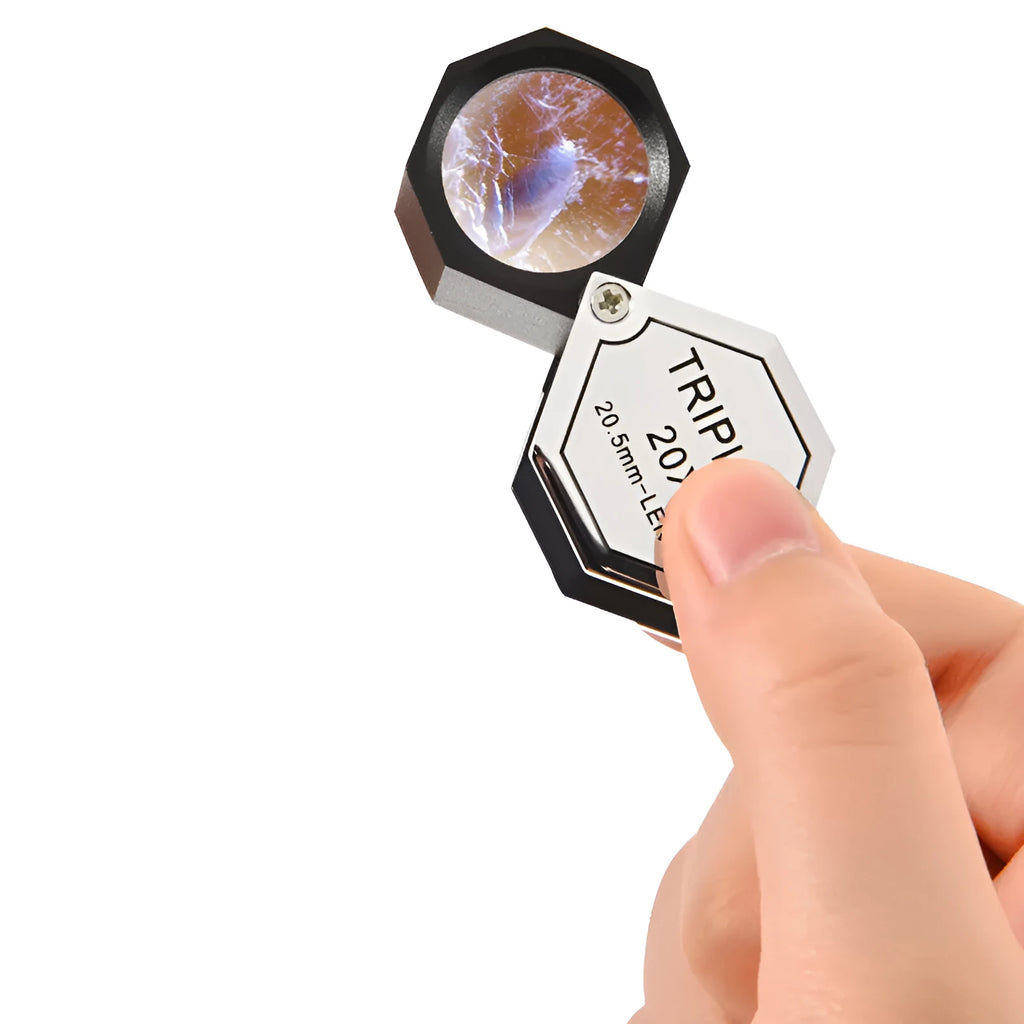 Handheld portable jewellery magnifying glass with optical glass lens and metal body for stamp coin jade identification