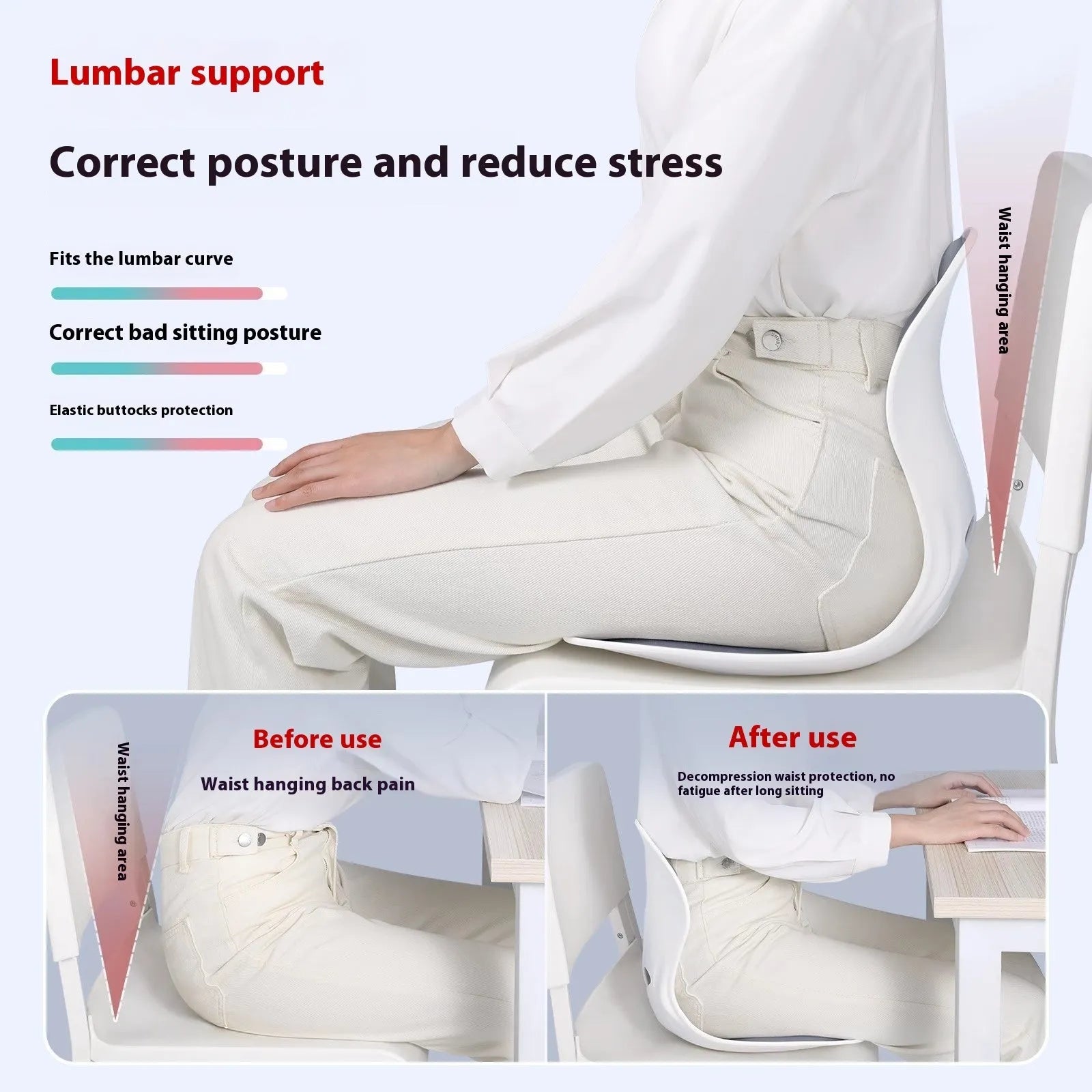 Japanese waist support seat cushion with lumbar pillow in grey or black colours