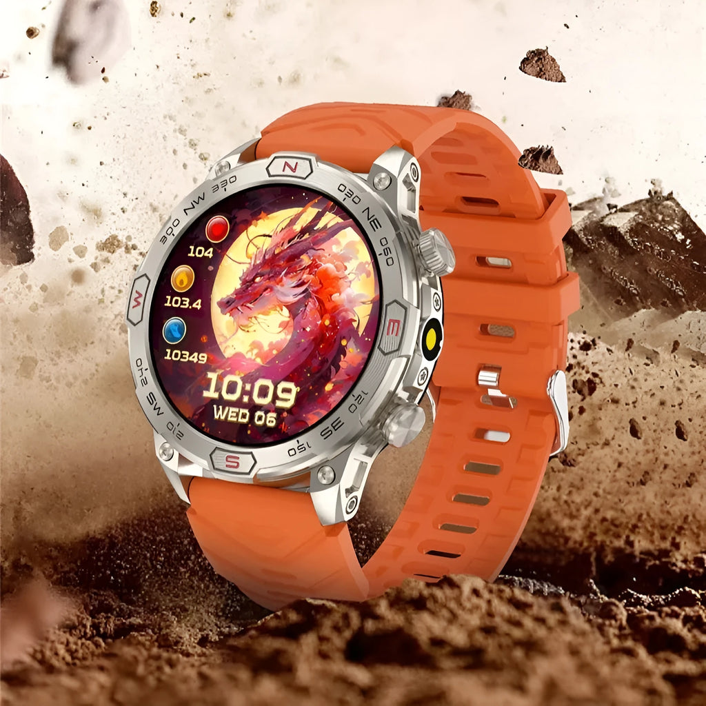 Sports smartwatch with AMOLED display on wrist showing fitness tracking data