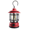 Dark green portable camping lantern with super bright light, shown with dimensions 16.6x6.7x9.6 cm.