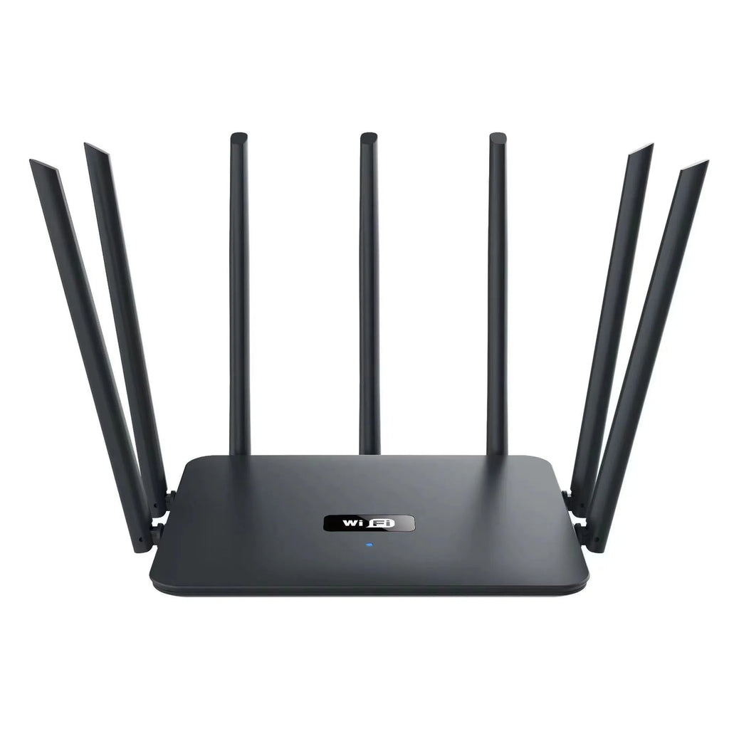 Dual-band Gigabit WiFi router with adjustable antennas in black or white colour options