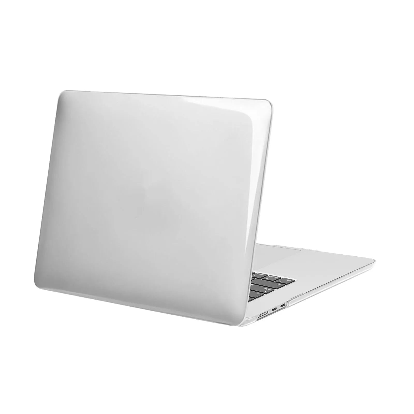Transparent MacBook protective shell case showing compatibility with multiple Air and Pro models