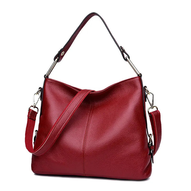 Genuine leather crossbody bag in vertical square shape with multiple compartments and sandwich pocket