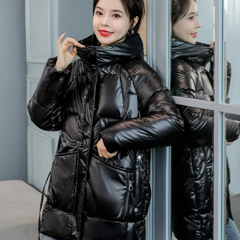 Women's loose thick hooded winter jacket in down cotton fabric available in four colours