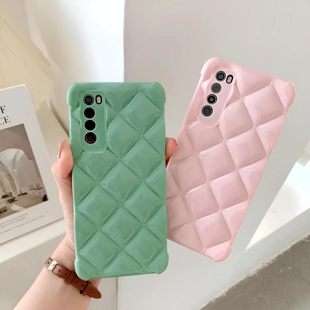Huawei silicone phone case with diamond texture in black, green, pink or white