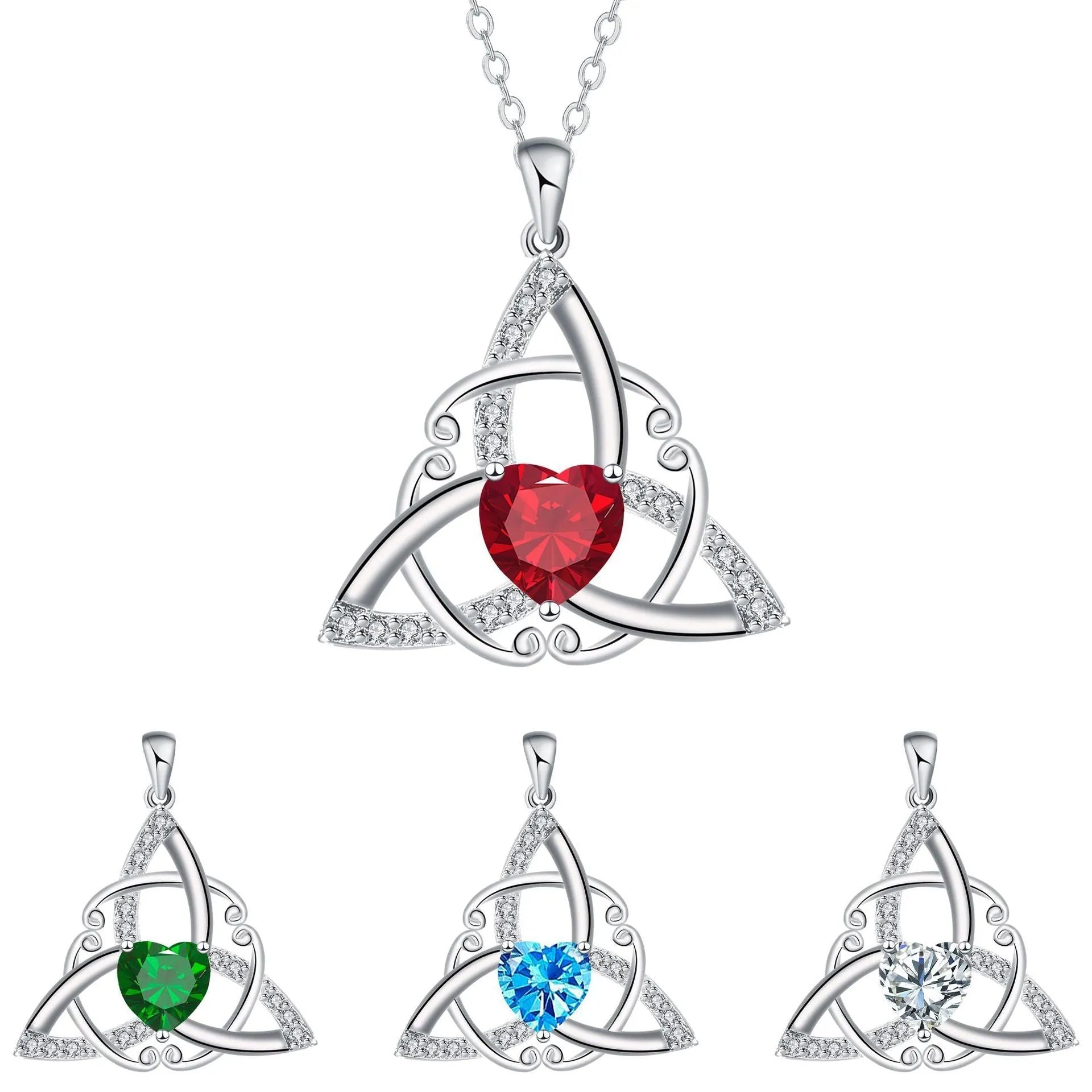 Women's Celtic knot necklace with geometric copper pendant in electroplated finish