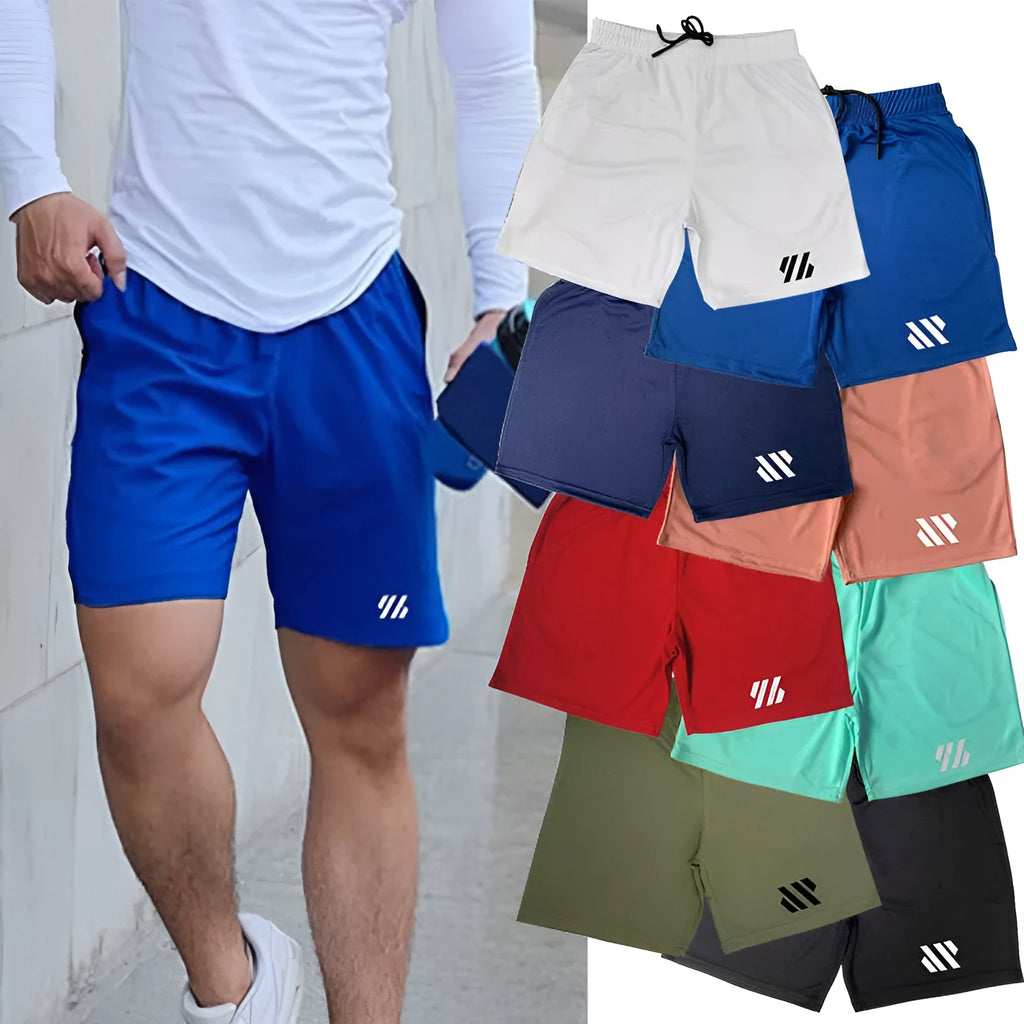 Loose-fitting metal silk sports shorts in a choice of nine colours including army green, red, and sapphire blue.