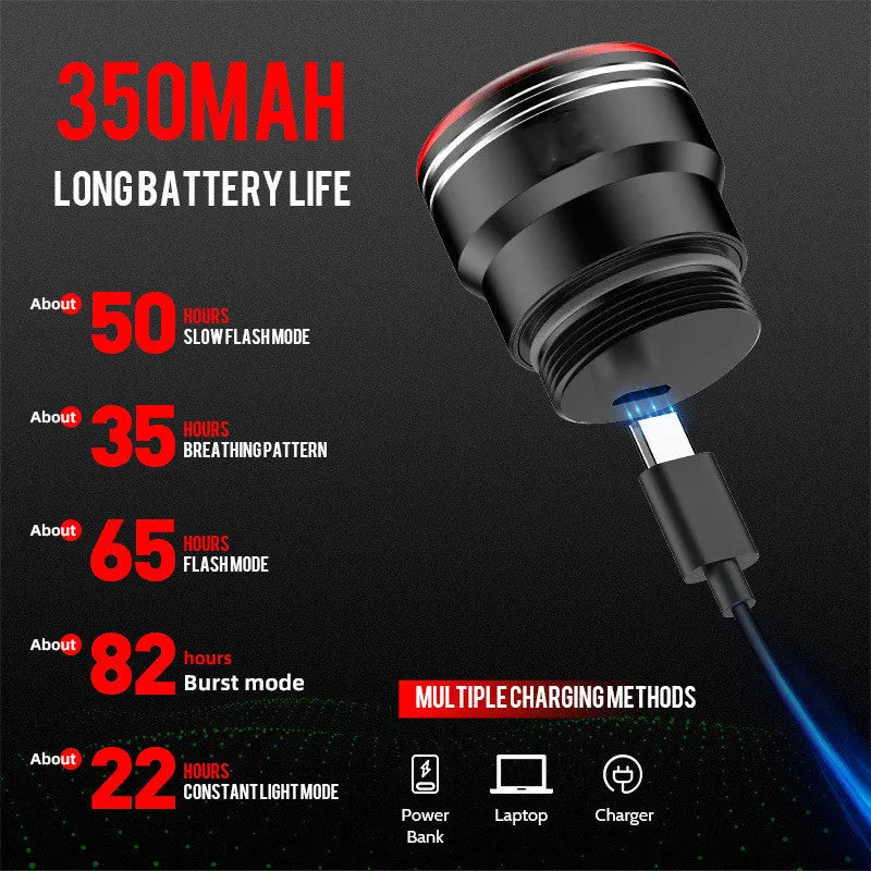 Black aluminium smart brake sensing USB rechargeable bicycle taillight showing compact size.