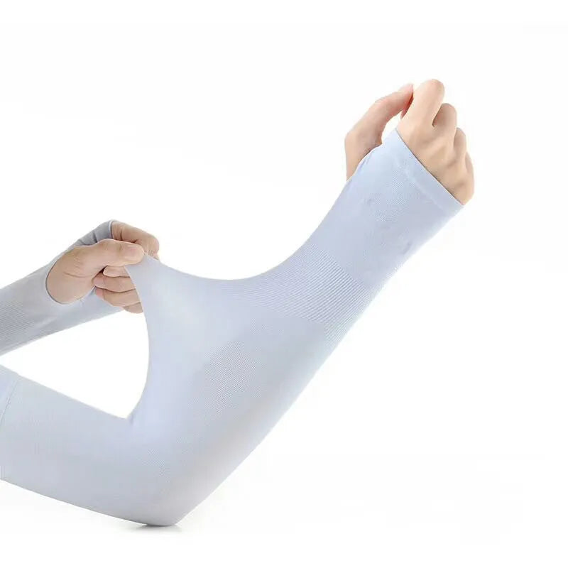 Open finger driving sun protection sleeves in five colours showing arm coverage design
