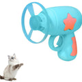 Blue or pink plastic cat toy gun with two Frisbee discs for indoor play.