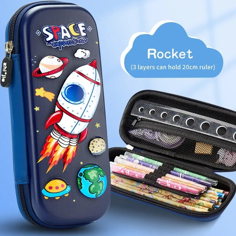 3D leather stationery box pencil case with sculpted astronaut design in blue colour
