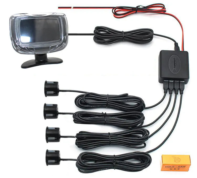 Wireless reversing sensor system with digital display and four ultrasonic probes for vehicle installation