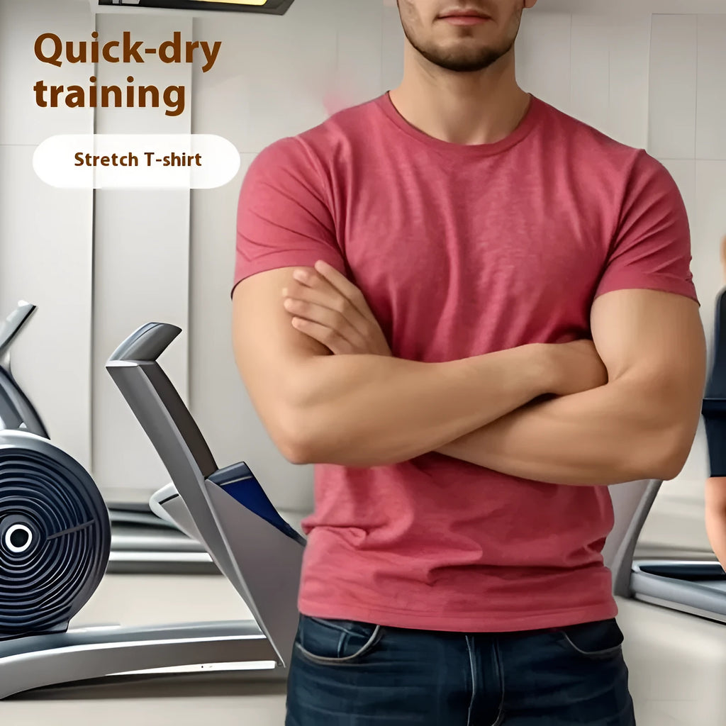 Men's tight stretch quick-drying running t-shirt in polyester fabric