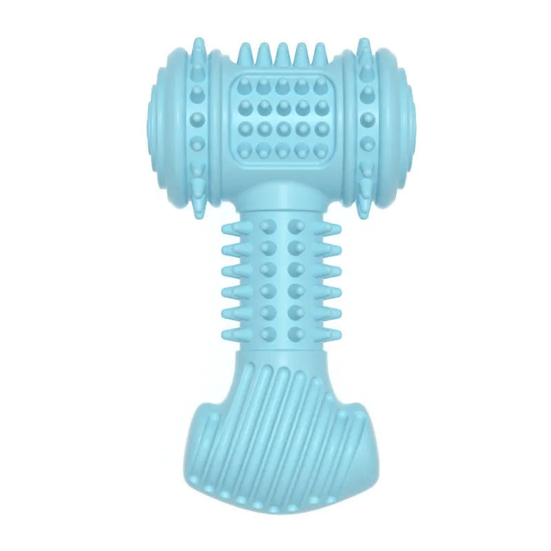 TPR dog chew toy in blue bone shape for aggressive chewers with teeth cleaning dots