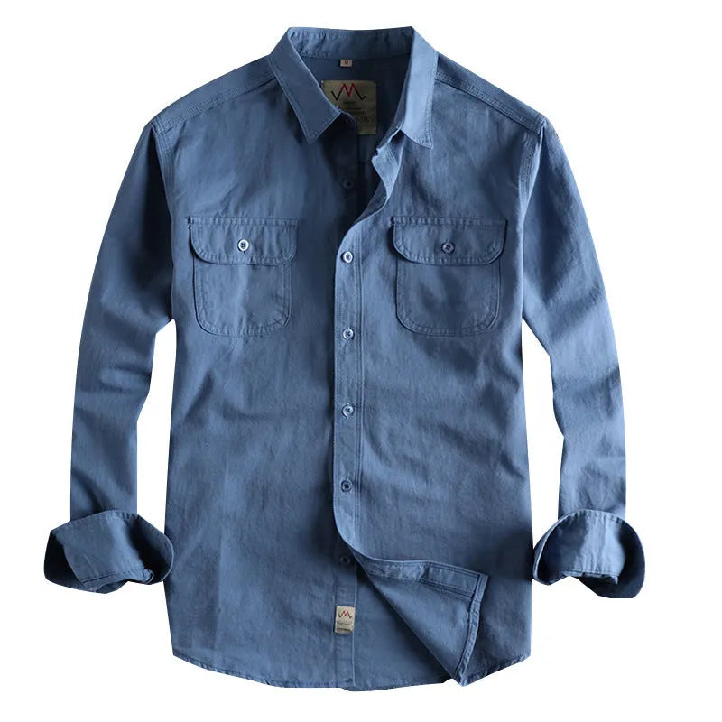 Men's retro cardigan style long sleeve shirt in solid light blue colour
