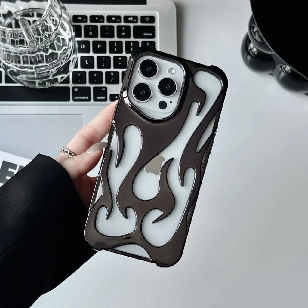 Electroplated hollow flame pattern soft TPU phone case for Apple iPhone in gold colour