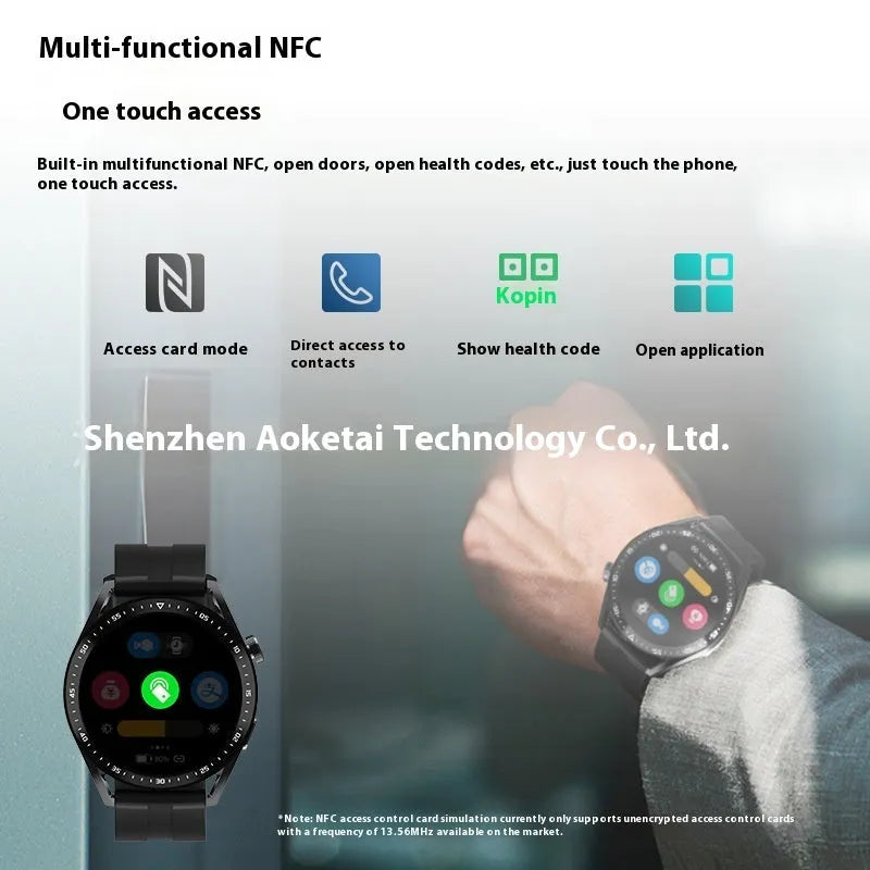 Smart watch with offline payment and voice assistant in black colour on a table