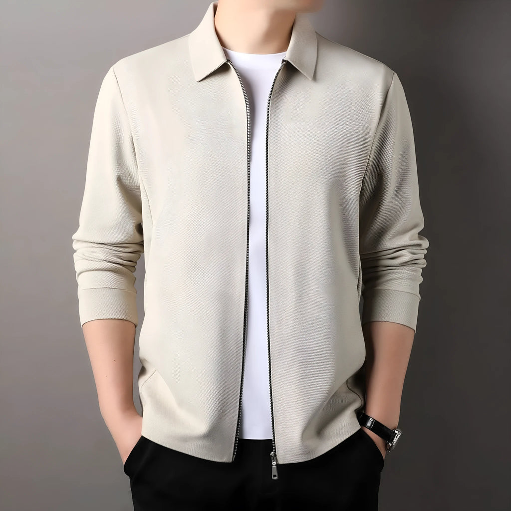 Men's polyester casual business jacket in apricot colour with straight hem design