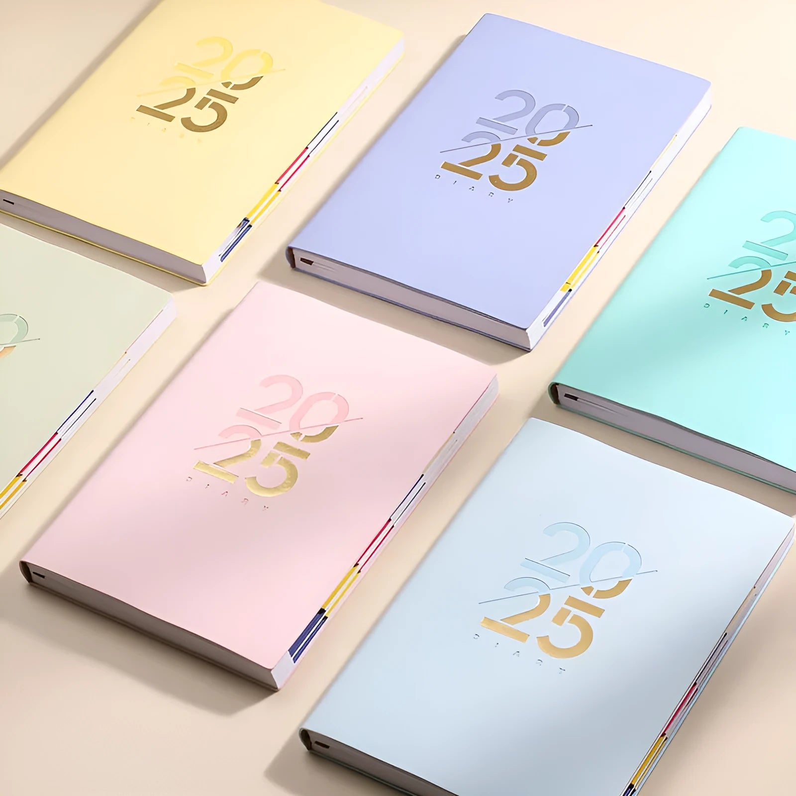 A5 daily planner book with soft faux leather cover in blue colour option showing open pages