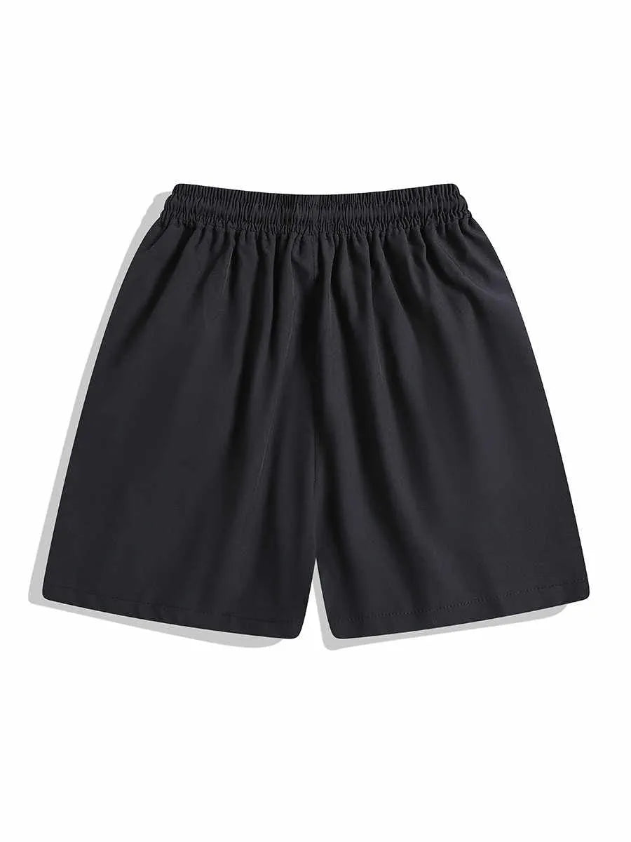 Men's quick-drying black sports shorts with loose straight-leg design and elastic waist for training