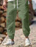 Men's straight-cut summer linen trousers with elastic waistband in cotton fabric available in multiple colours