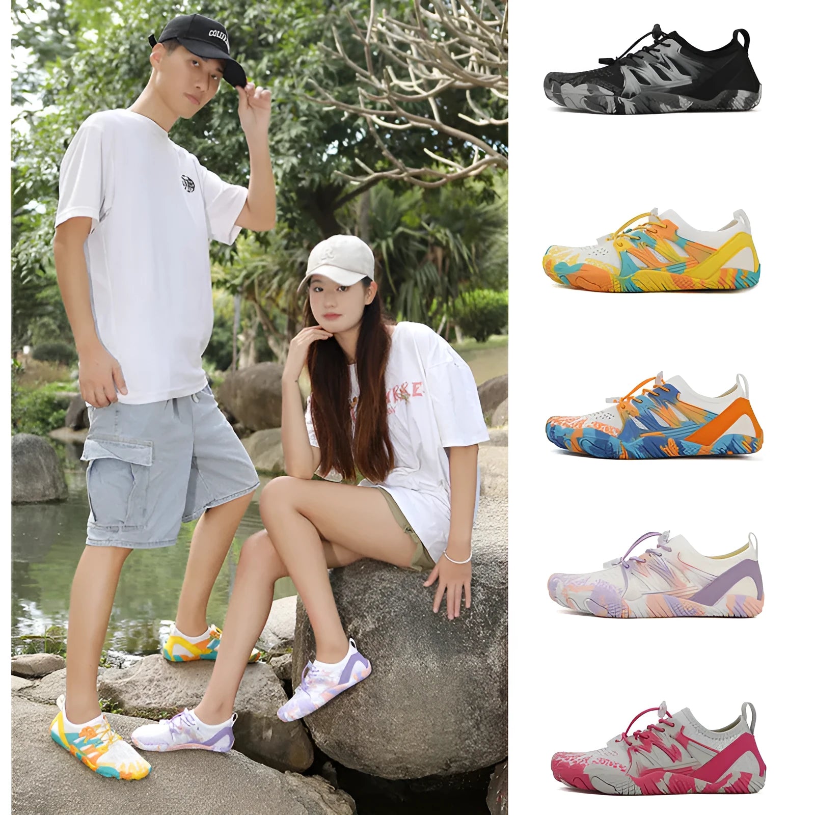 Quick-drying mesh beach shoes with rubber non-slip soles in multiple colour options