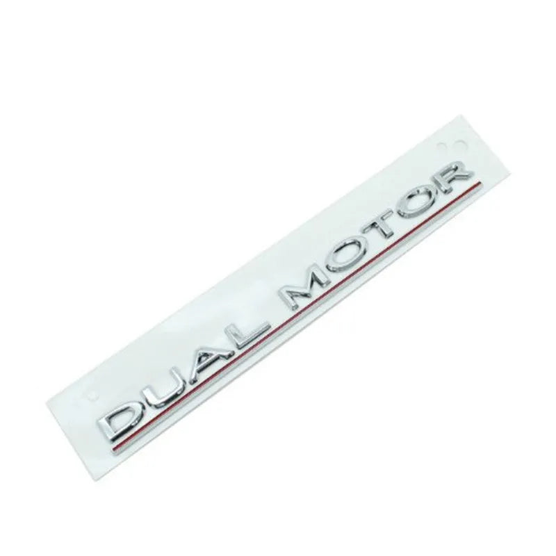 Tesla Model 3 rear bumper performance letter sticker in matte black with red stripe, measuring 19cm by 3cm.