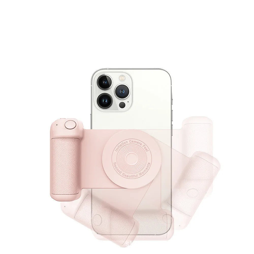 Black magnetic camera phone holder with rotatable tilt mechanism and ergonomic PU leather grip