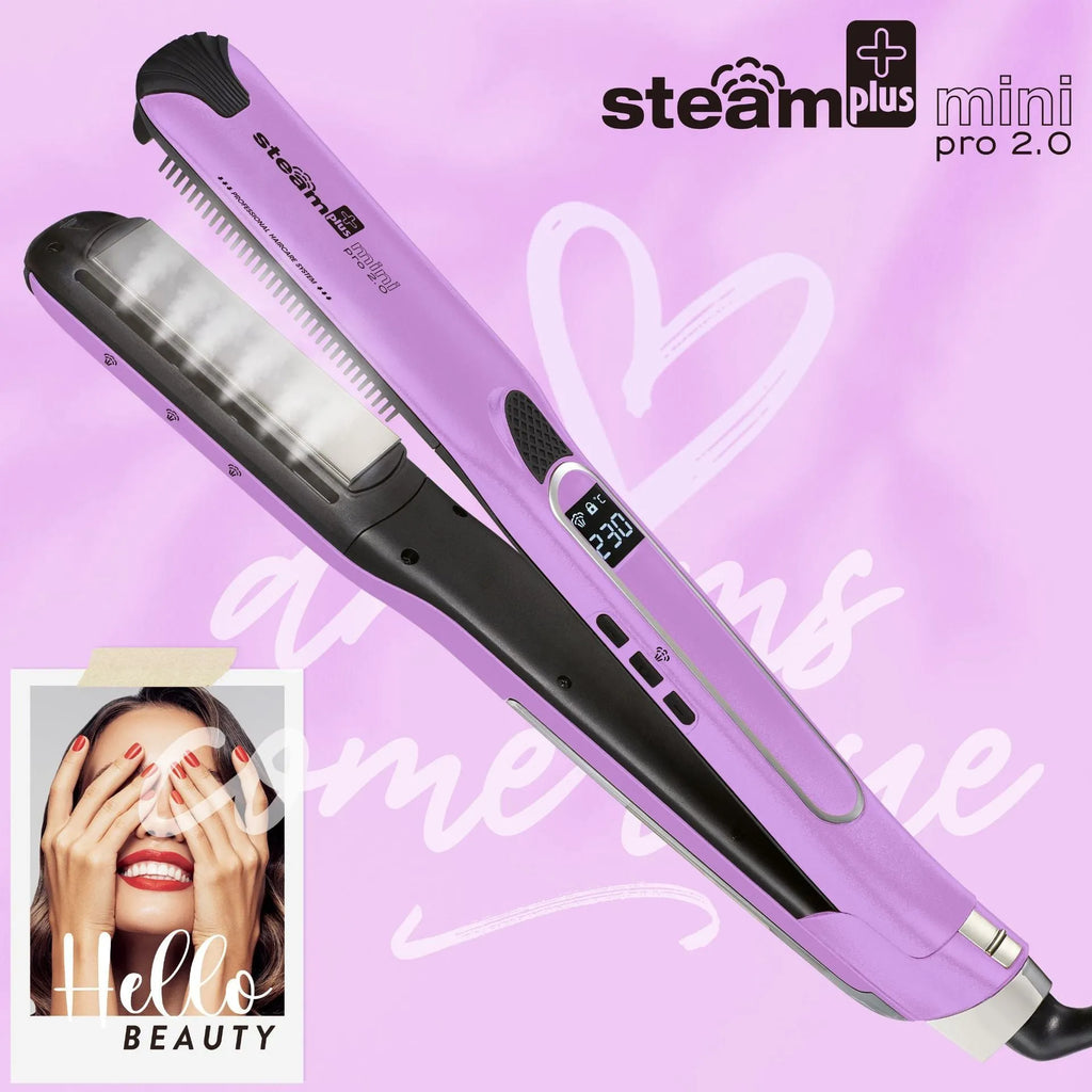 Mini steam splint spray hair straightener for curling and straightening in purple, rose red or champagne colour