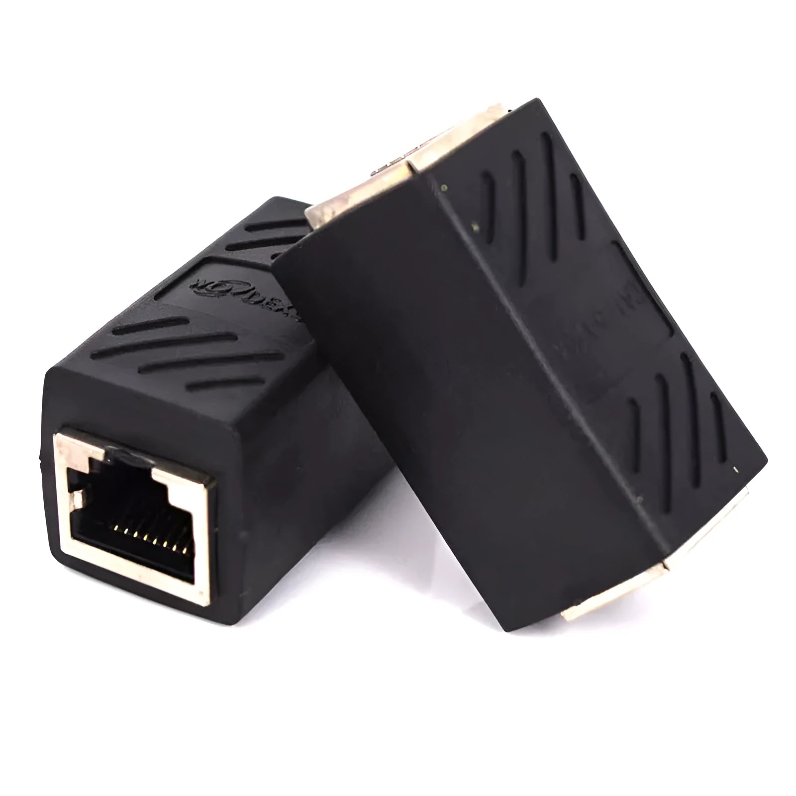 Black RJ45 butt joint extender adapter for joining two network cables