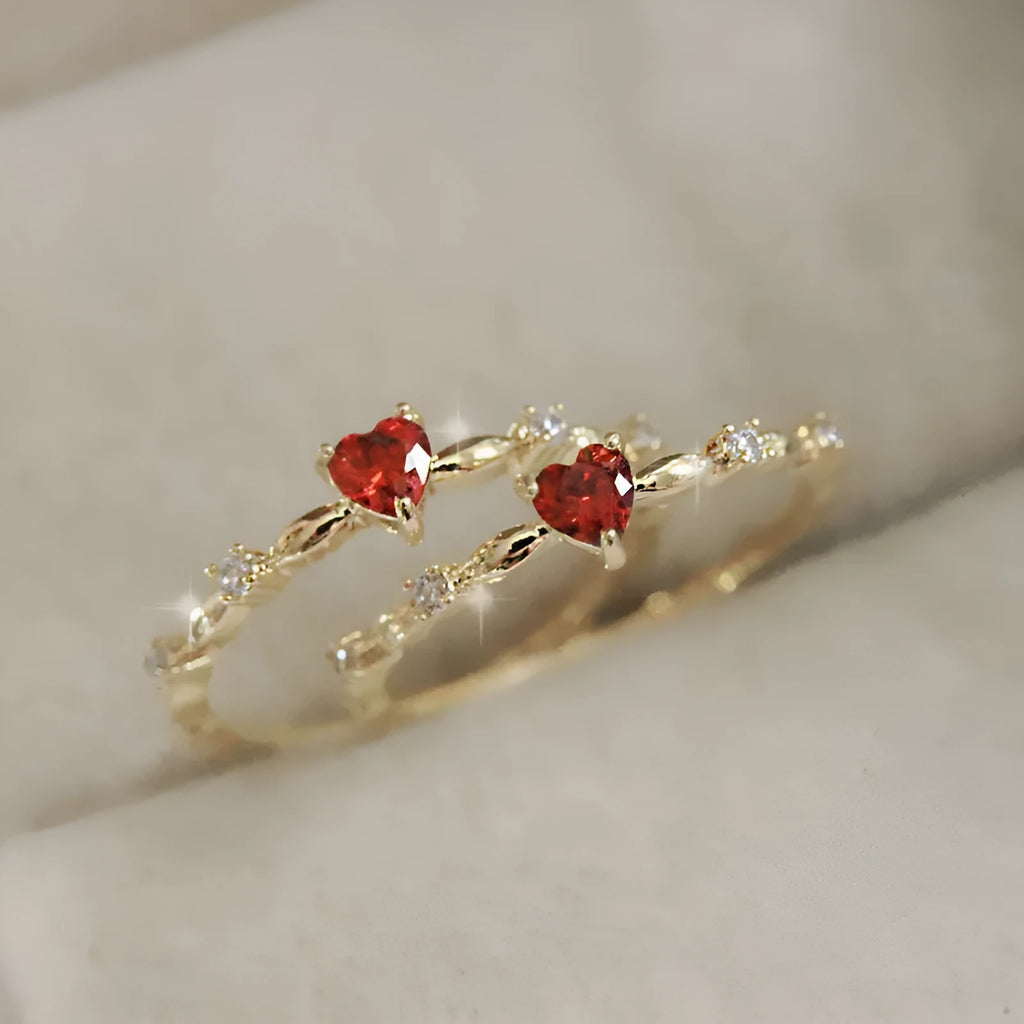 Geometric peach heart ring with zircon detail in gold or silver electroplated finish