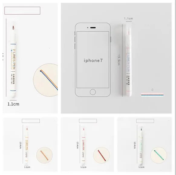 Two-colour hand account pen for students with 0.5mm stereo double line tip and plastic body
