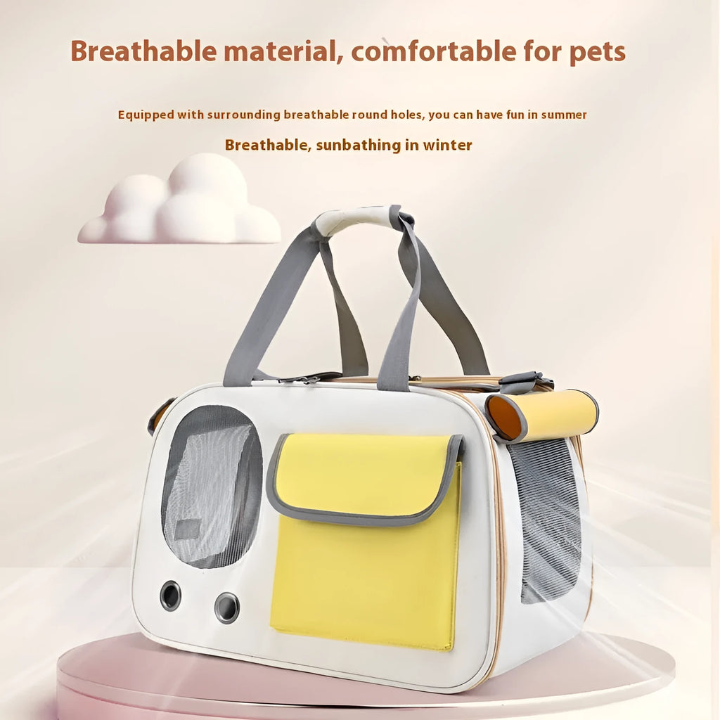 Foldable canvas pet shoulder bag in black, showing large capacity and single strap design.