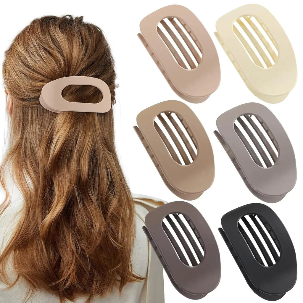 Six rose red plastic hair clips with frosted grip surface and quadrilateral shape
