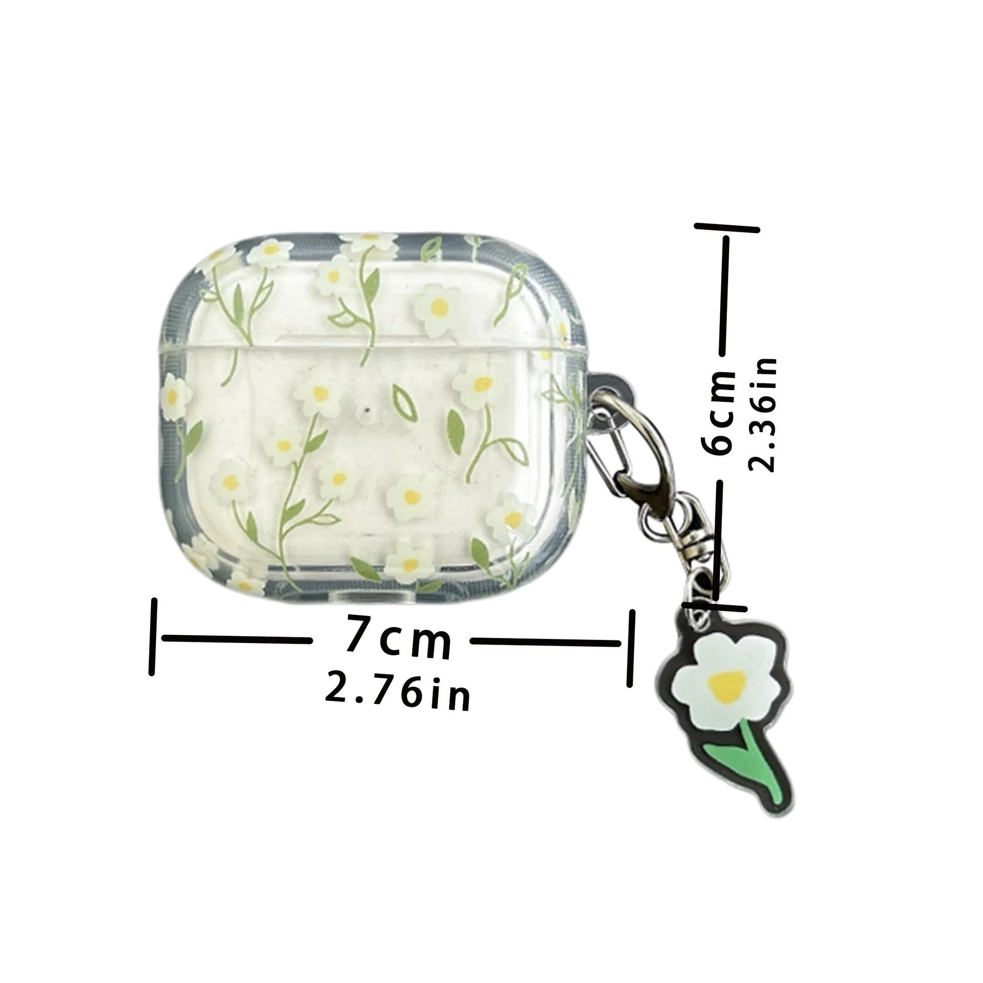 White floral design on clear TPU protective cover for Apple AirPods charging case