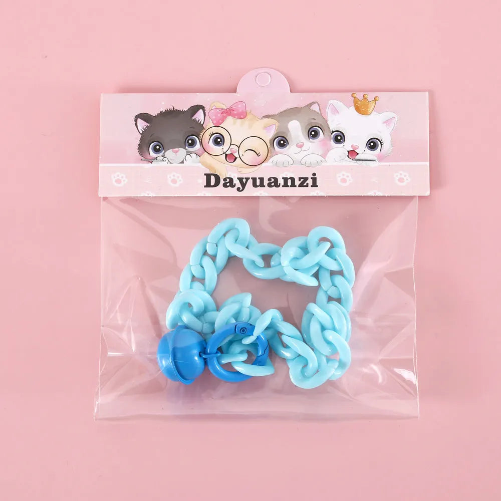 Macaron candy colour plastic pet collar in chain blue, pink, and mixed colours with adjustable S and M sizes