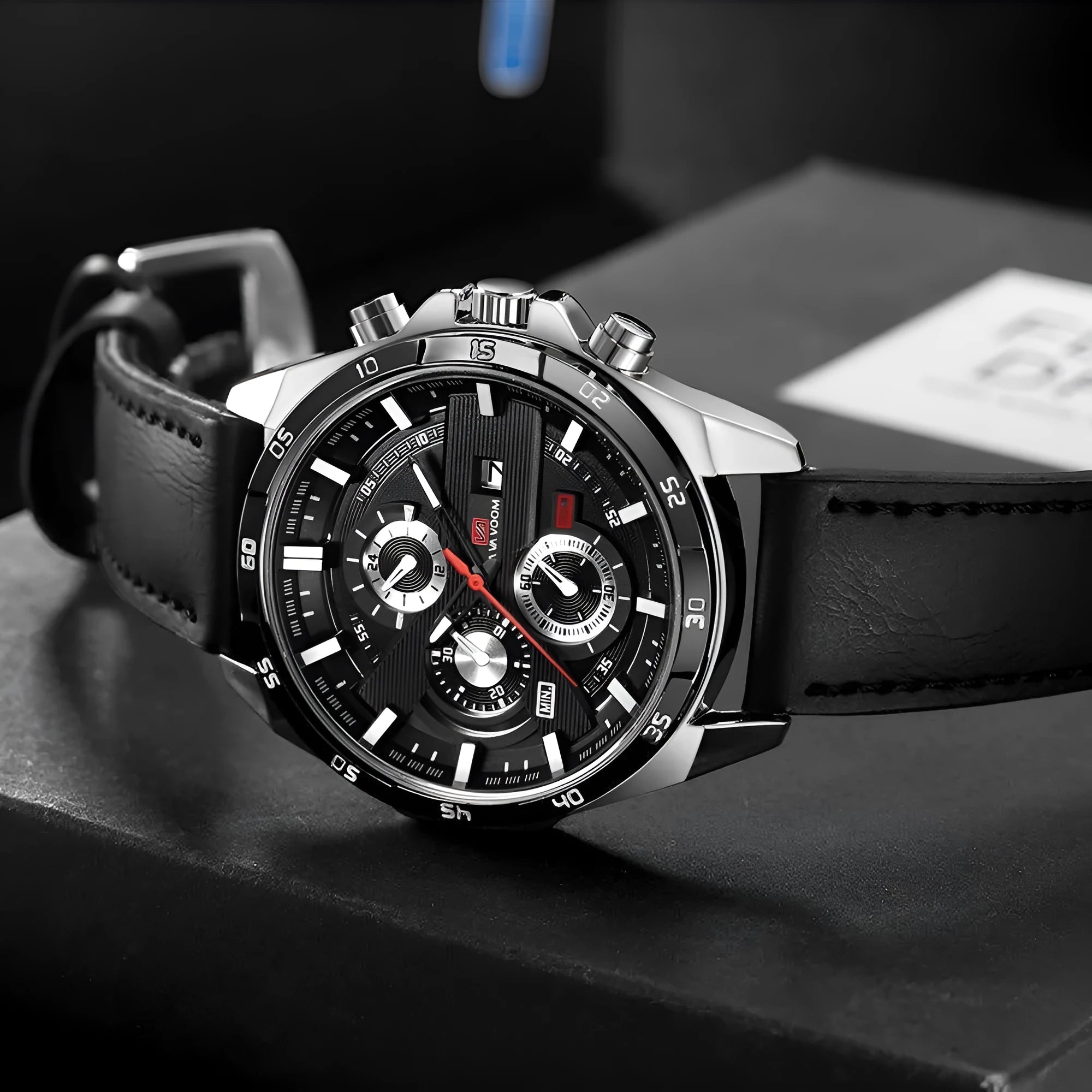 Men's casual quartz watch with business calendar display and waterproof construction in multiple colour options