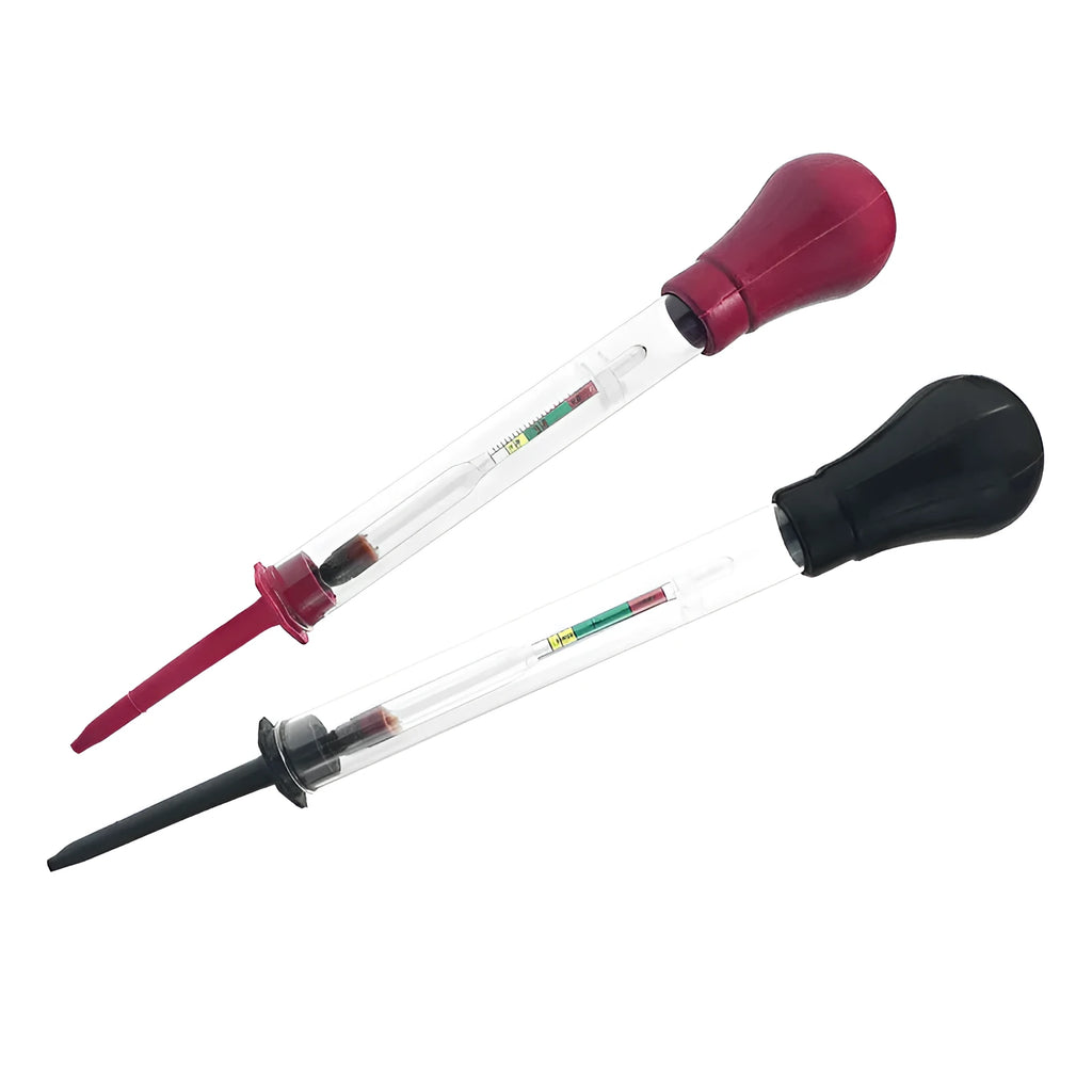 Electrohydraulic hydrometer for automobile battery electrolyte testing with glass construction