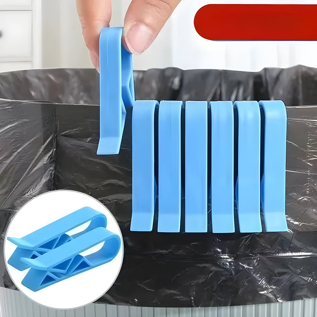 Ten black plastic garbage bag fixing clips for securing bin liners to waste bins