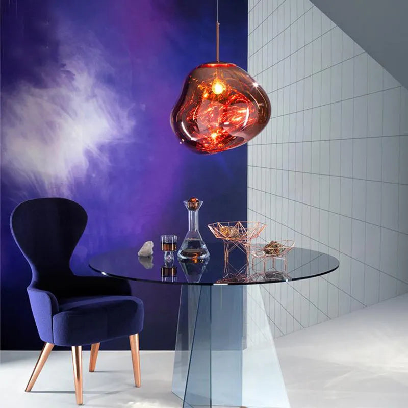 Post modern Nordic lava lamp chandelier with irregular glass design and LED light source