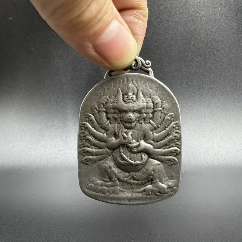 Chinese style iron pendant ornament depicting Buddhist deity Yamantaka Aryaacalanatha