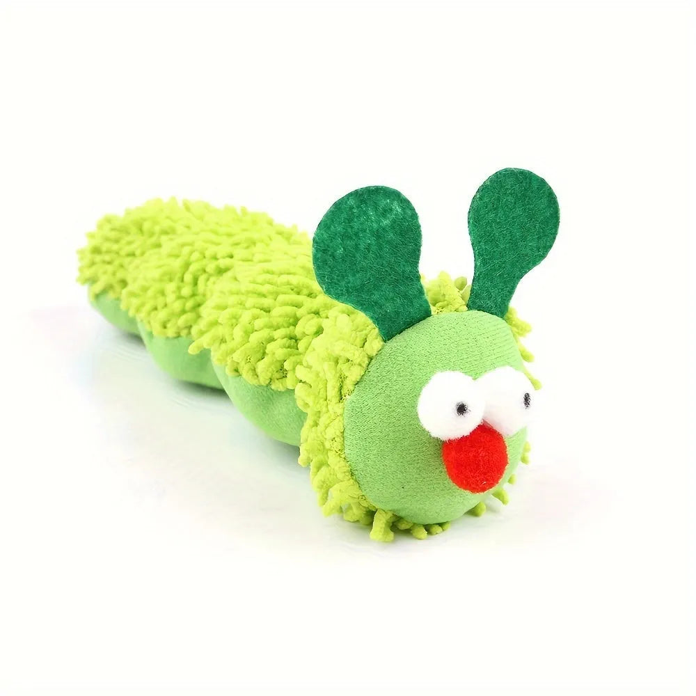 Green interactive plush cat toy pillow measuring 24cm with sports design