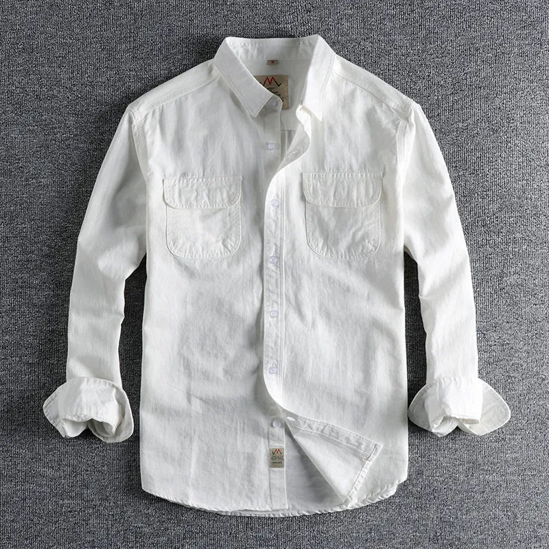 Men's retro cardigan style long sleeve shirt in solid light blue colour