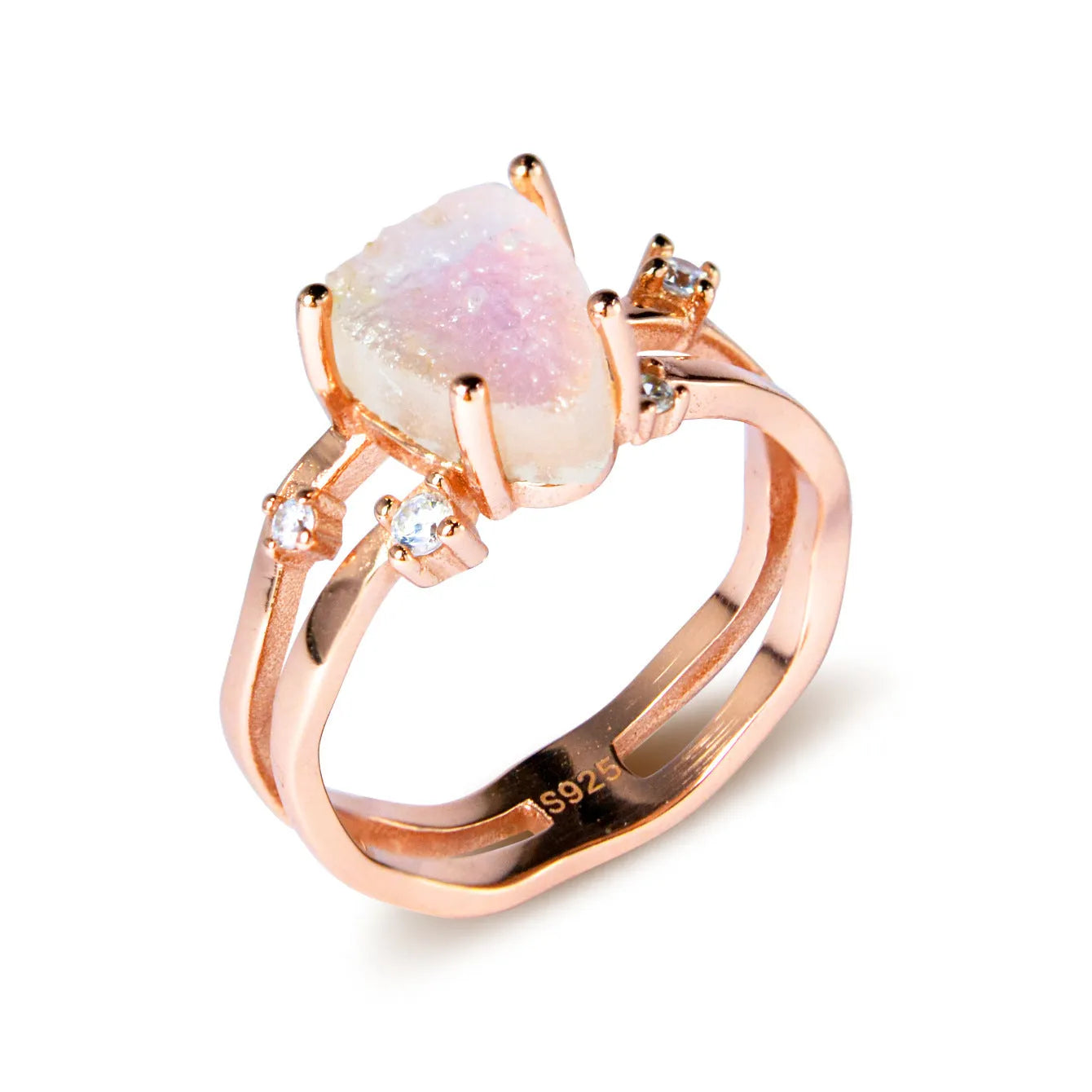 925 silver irregular triangle moonstone ring in rose gold, white gold, or yellow gold finish